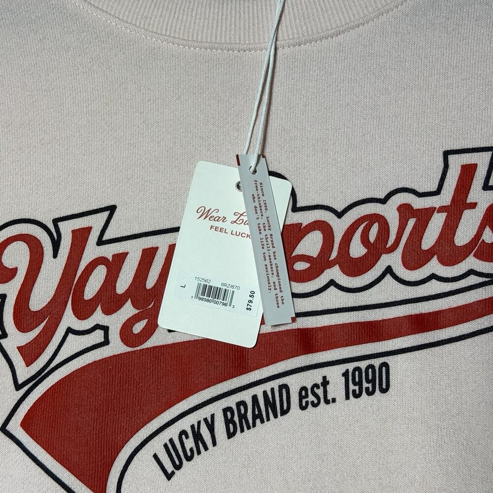 Lucky Brand Yay Sports Graphic Sweatshirt Womens Large Pink Cropped Pullover NWT - Picture 5 of 11